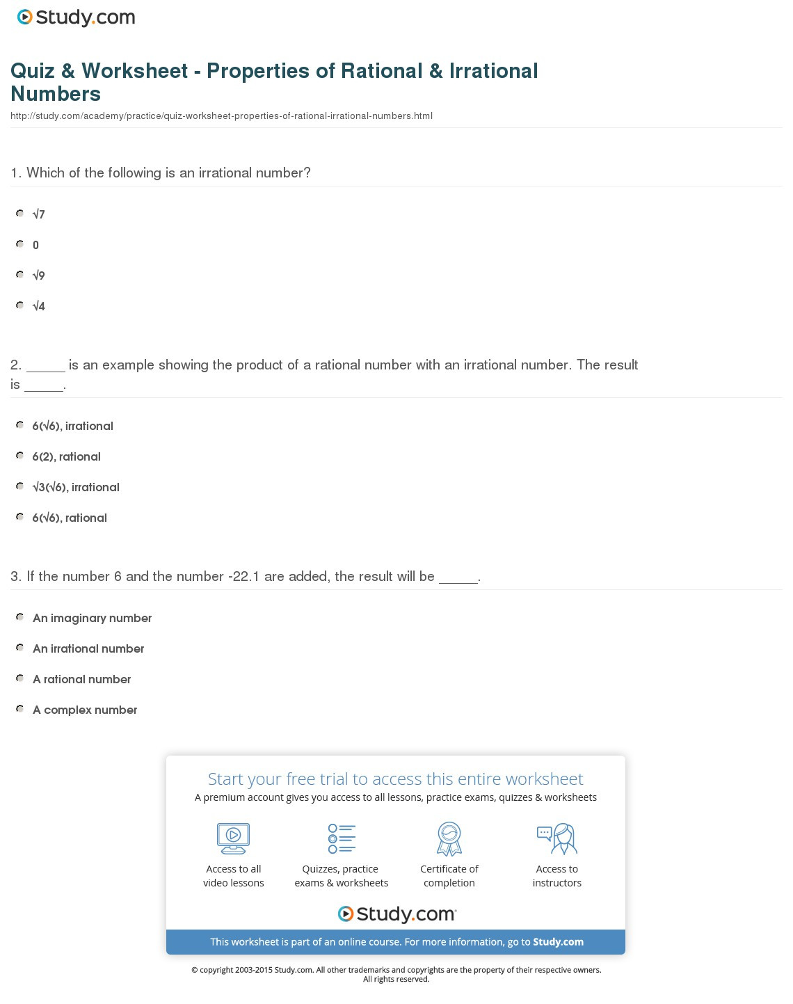 Rational and Irrational Numbers Worksheet Rational and Irrational Numbers Worksheets
