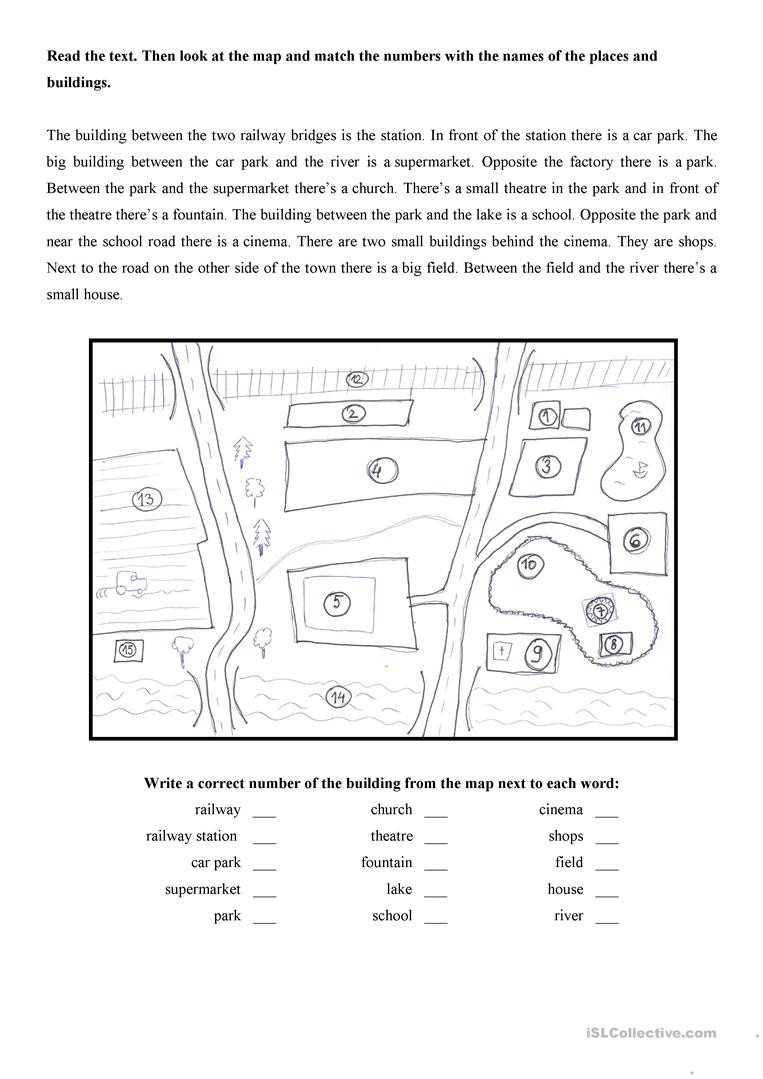 Reading A Map Worksheet Map Of the town English Esl Worksheets for Distance