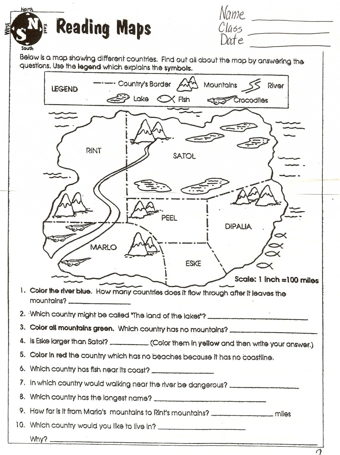 Reading A Map Worksheet Map Skills Worksheets to Printable Free at Math In Grade