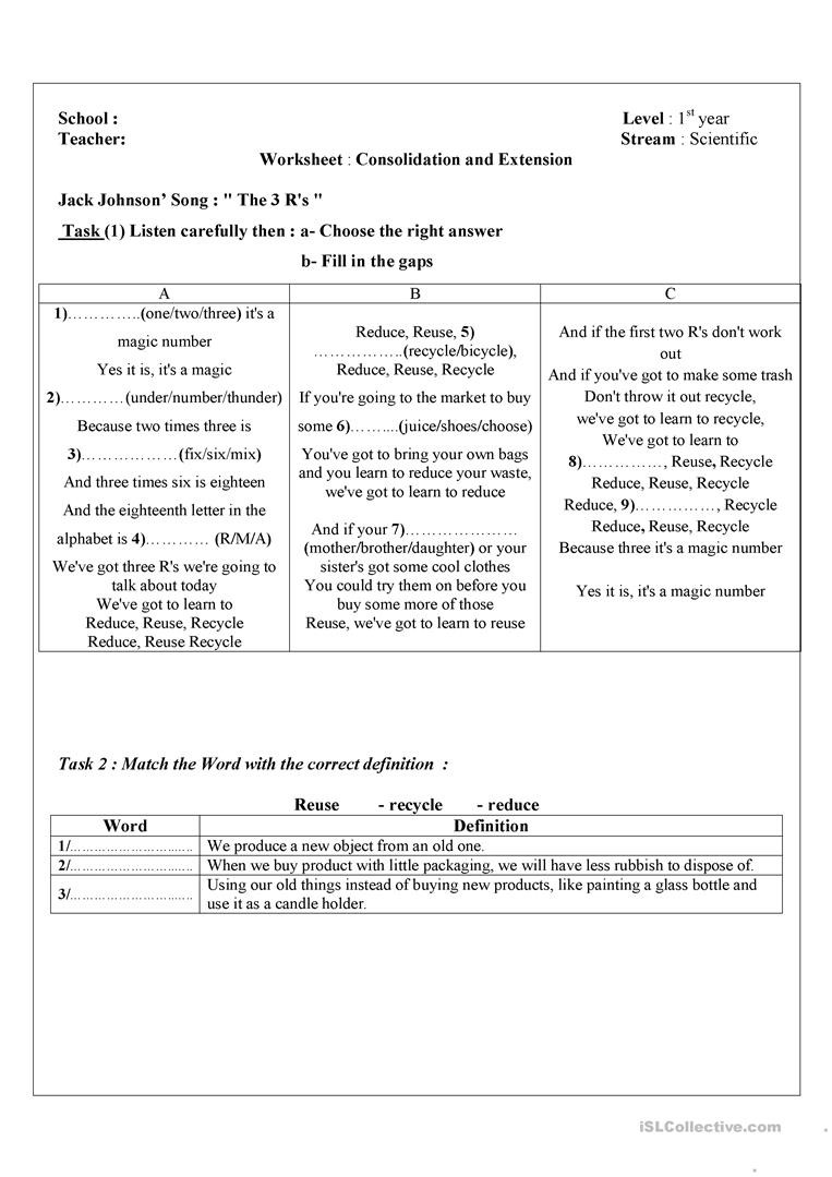 Reduce Reuse Recycle Worksheet Recycling English Esl Worksheets for Distance Learning and