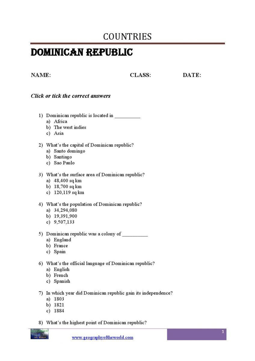 Relative Dating Worksheet Answer Key Dominican Republic Information Country Worksheet0001