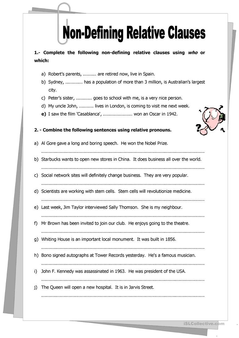 Relative Dating Worksheet Answer Key Non Defining Relative Clauses English Esl Worksheets for