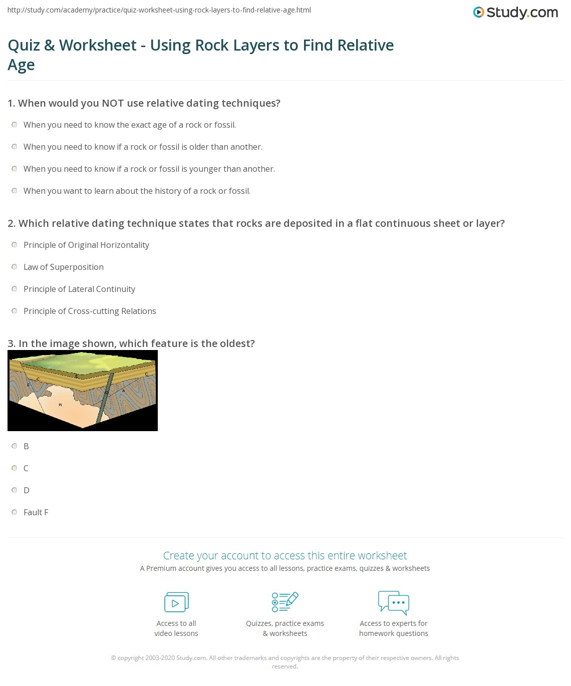 Relative Dating Worksheet Answer Key Quiz &amp; Worksheet Using Rock Layers to Find Relative Age