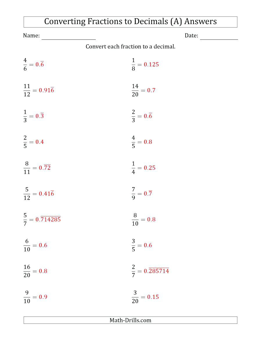Repeating Decimals to Fractions Worksheet Decimals to Fractions Worksheets Best Ideas Worksheets