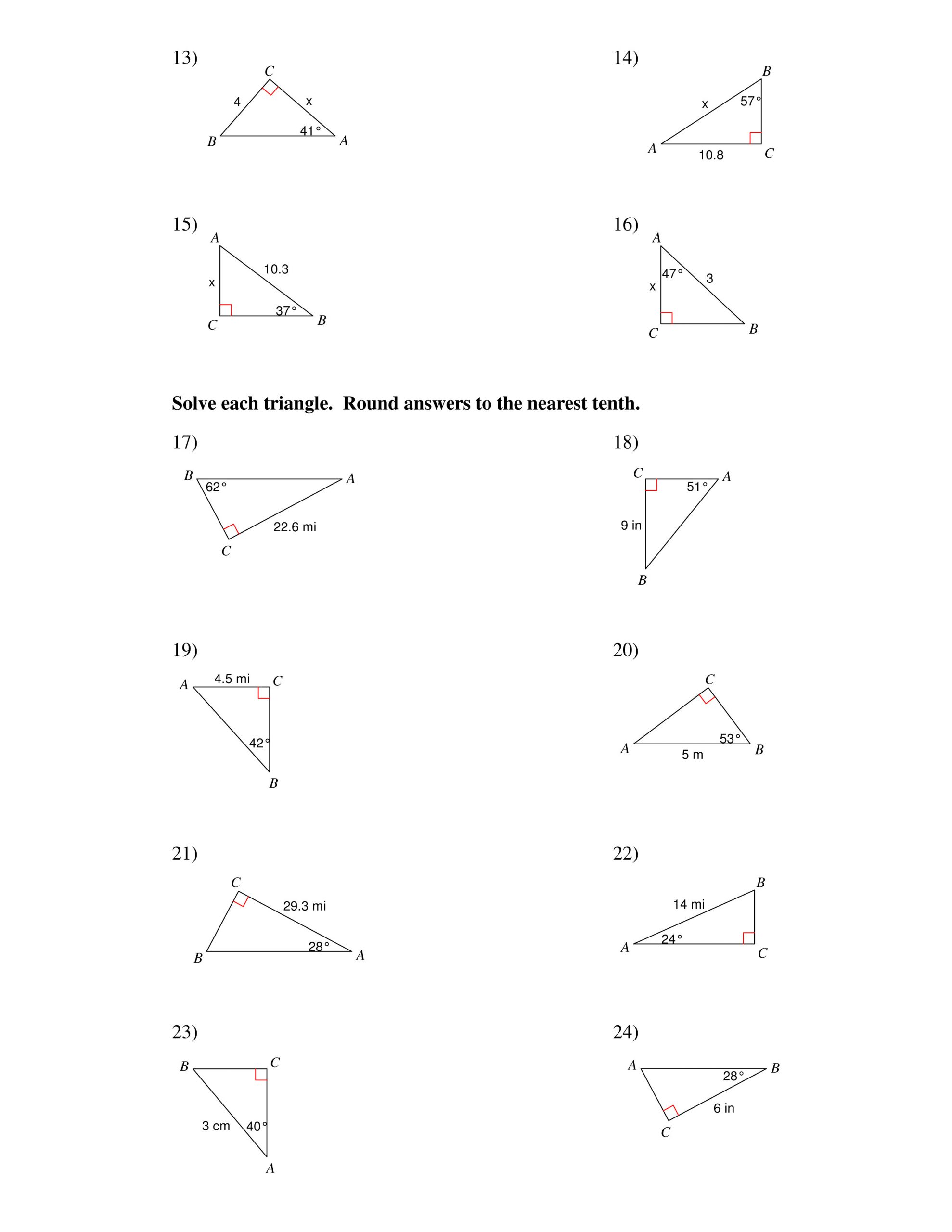 Right Triangle Trig Worksheet Answers Right Triangle Worksheet Answers