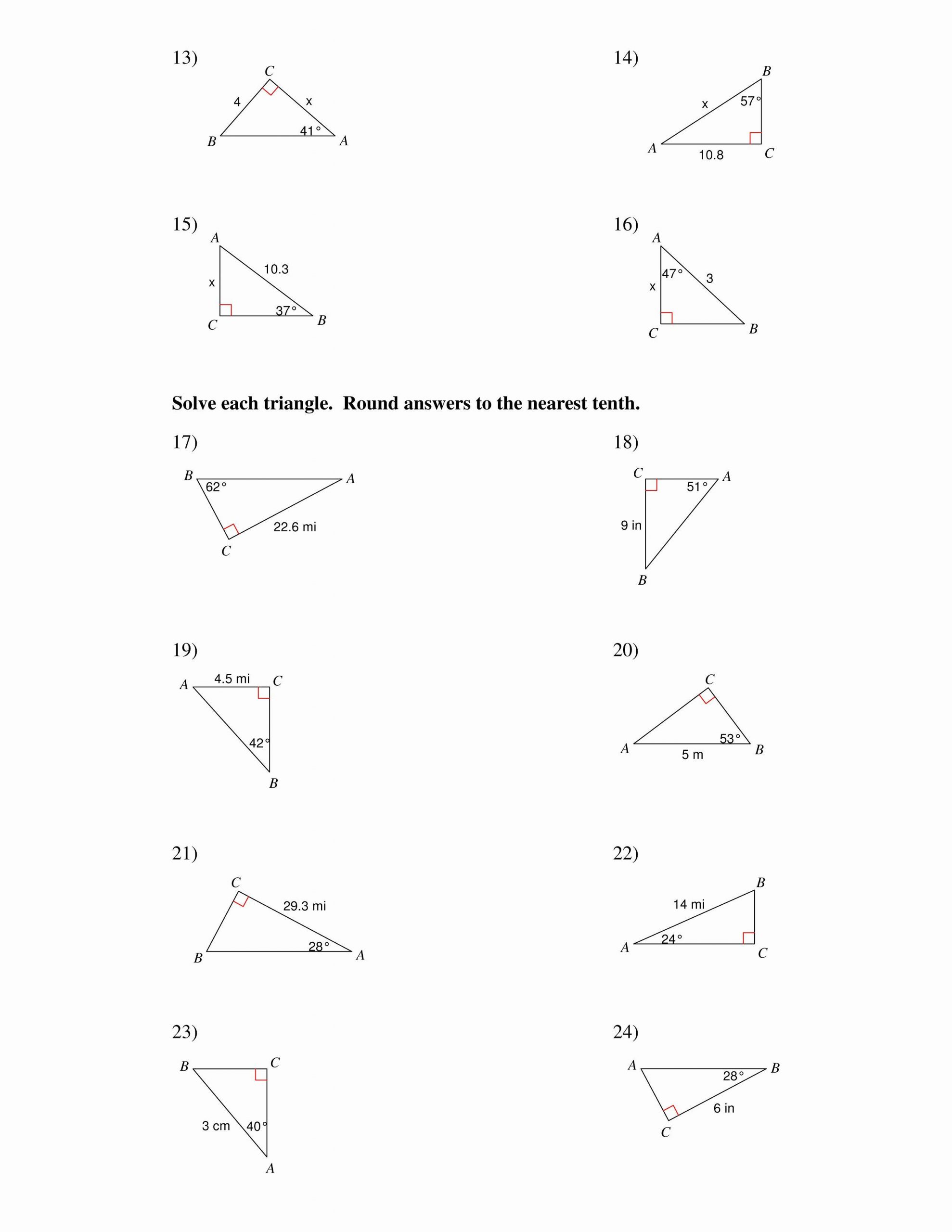 Right Triangle Trigonometry Worksheet 50 Right Triangle Trigonometry Worksheet Answers In 2020