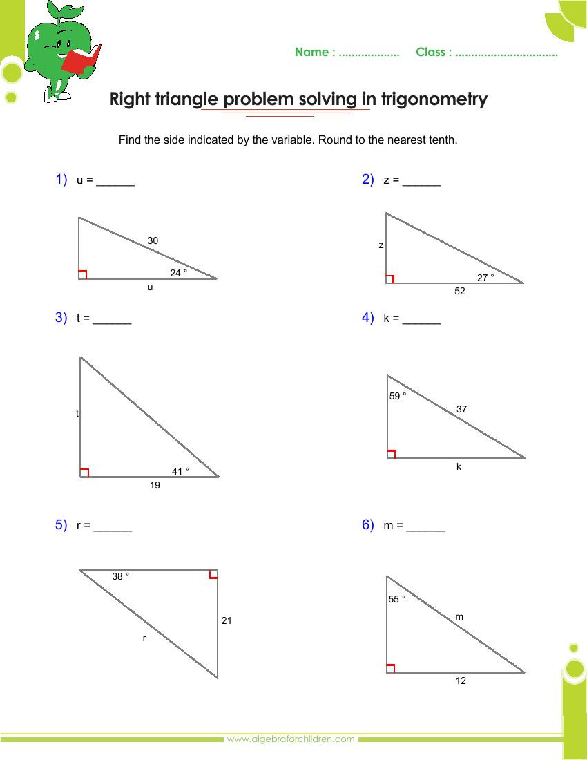 Right Triangle Trigonometry Worksheet Basics Trigonometry Problems and Answers Pdf for Grade 10