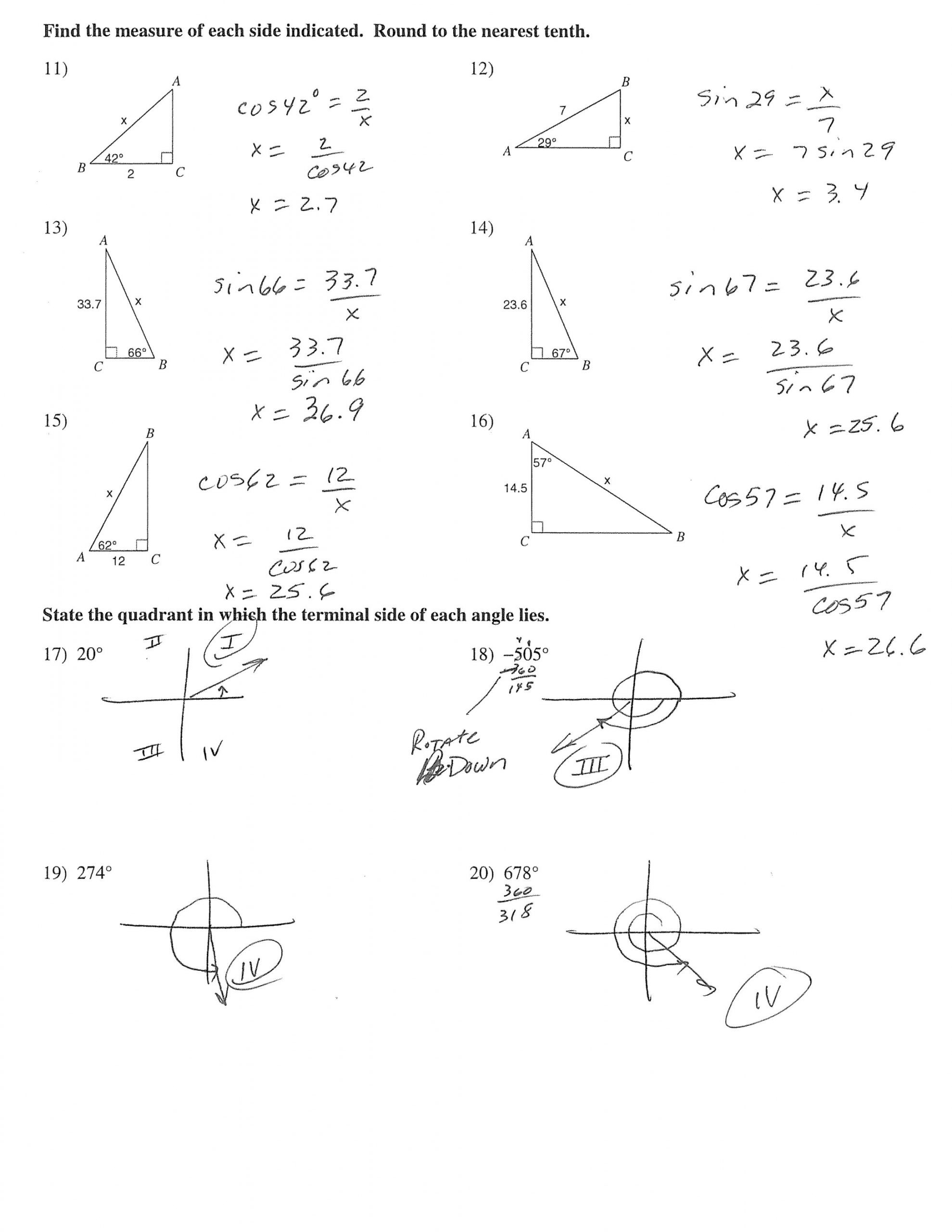 Right Triangle Trigonometry Worksheet Grade 3 Math Questions Music Notes Worksheets Brush