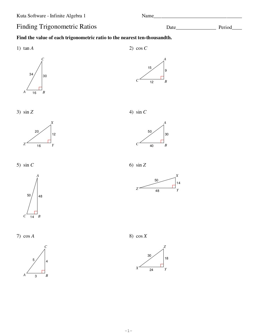 Right Triangle Trigonometry Worksheet Identities Trig Worksheet Puzzle