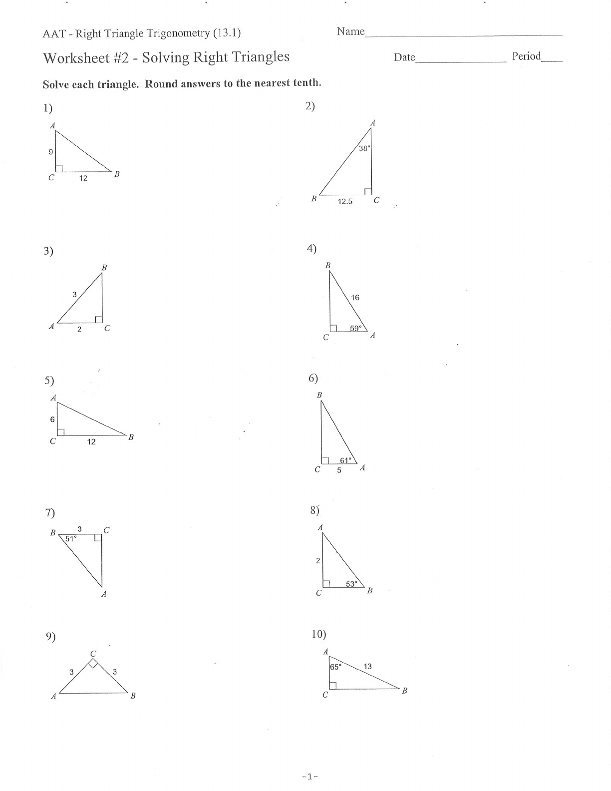 Right Triangle Trigonometry Worksheet solving Right Triangles In Trigonometry Worksheet