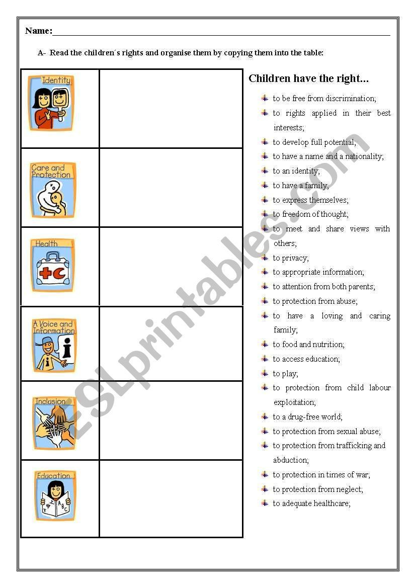 Rights and Responsibilities Worksheet Children´s Rights Worksheet Esl Worksheet by Ringneck