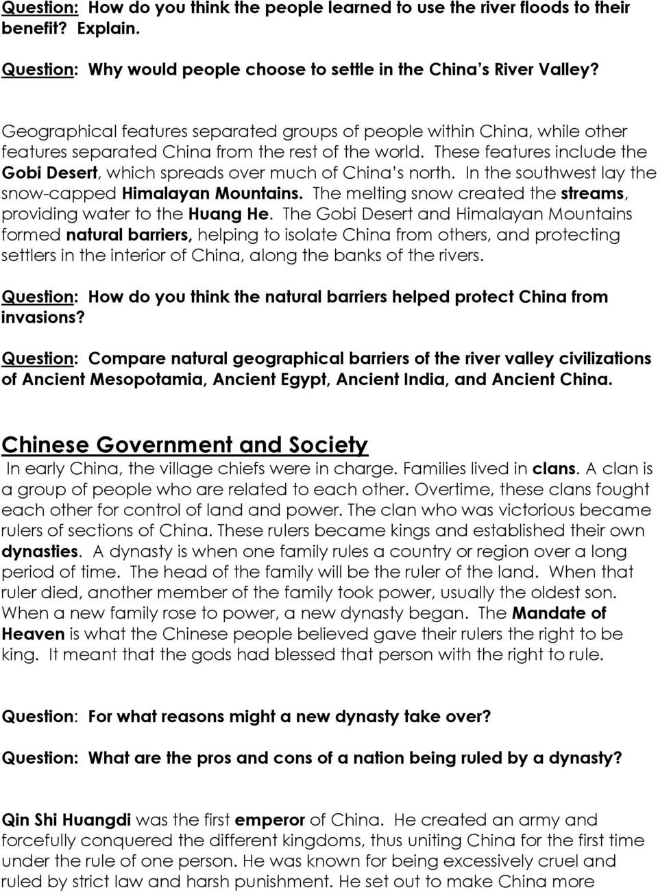 River Valley Civilizations Worksheet Answers Ancient River Valley Civilizations China Pdf Free Download