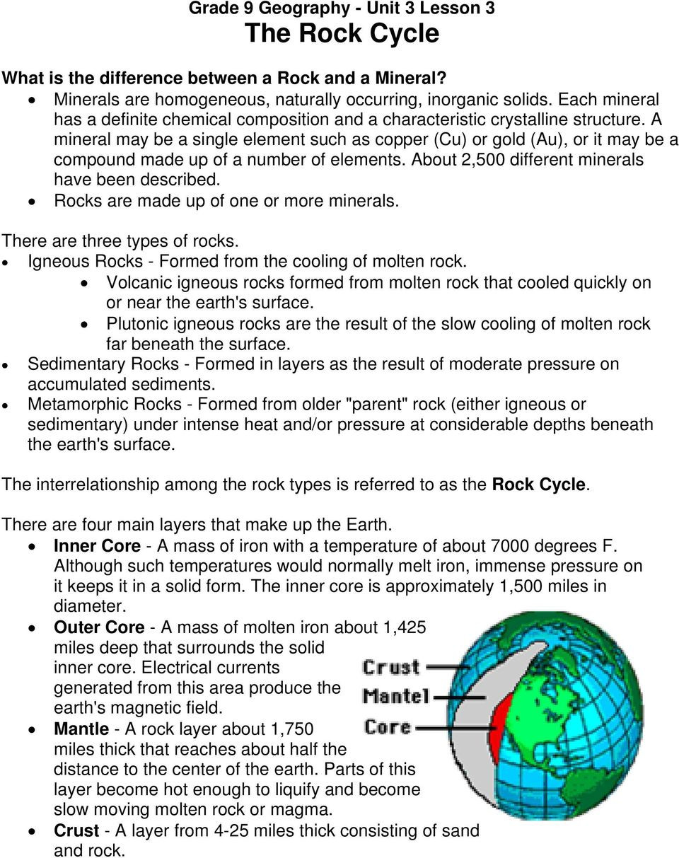 Rock Cycle Diagram Worksheet Grade 9 Geography Unit 3 Lesson 3 the Rock Cycle Pdf