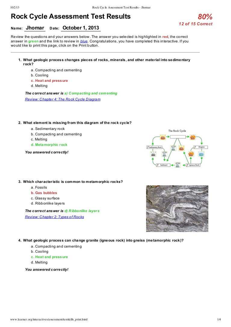 Rock Cycle Worksheet Answers Rock Cycle assessment Test Results Jhomar