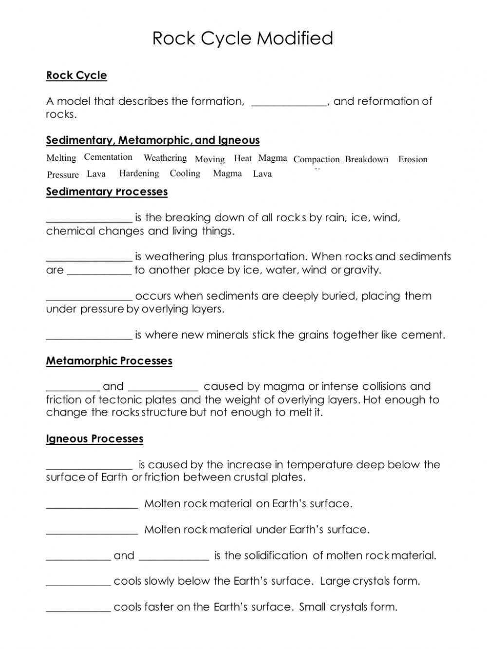 Rock Cycle Worksheet Answers Rock Cycle Notes Interactive Worksheet
