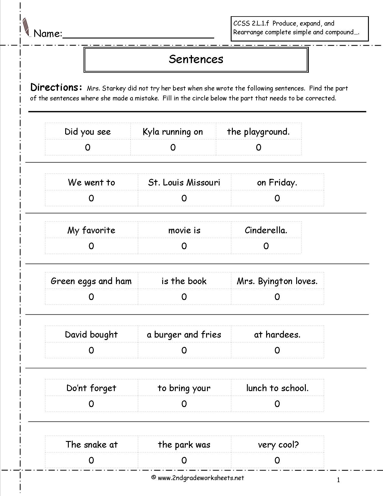 Run On Sentence Worksheet Fresh Correct the Sentence Worksheet