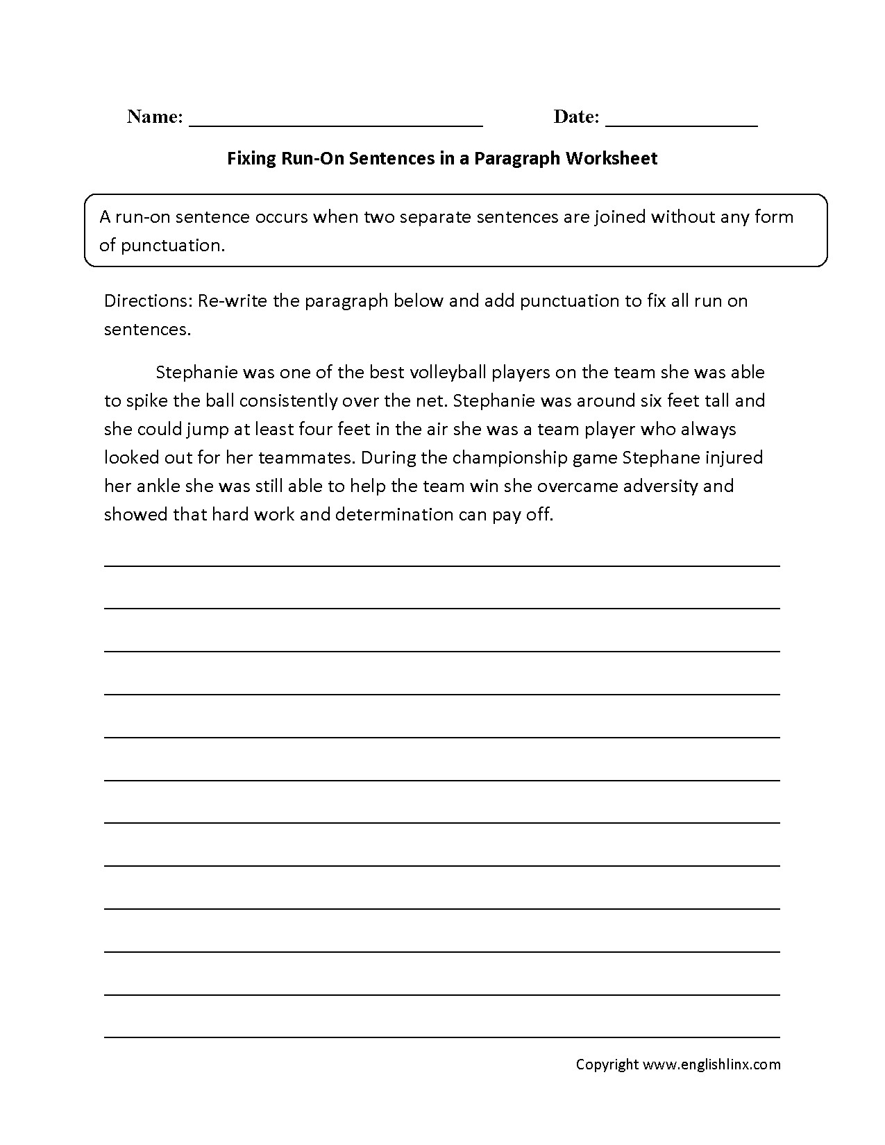 Run On Sentence Worksheet Run Fragments Worksheets