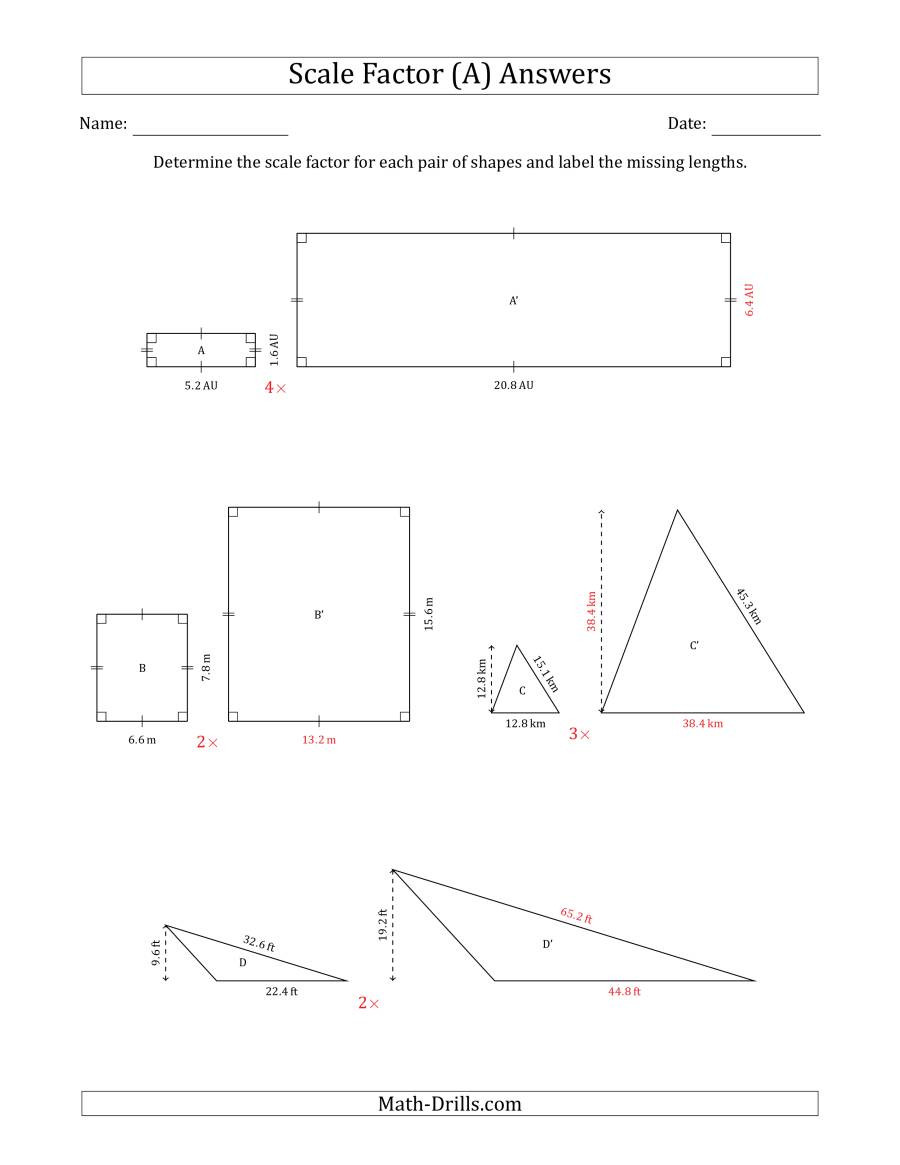 Scale Factor Worksheet with Answers Determine the Scale Factor Between Two Shapes and Determine