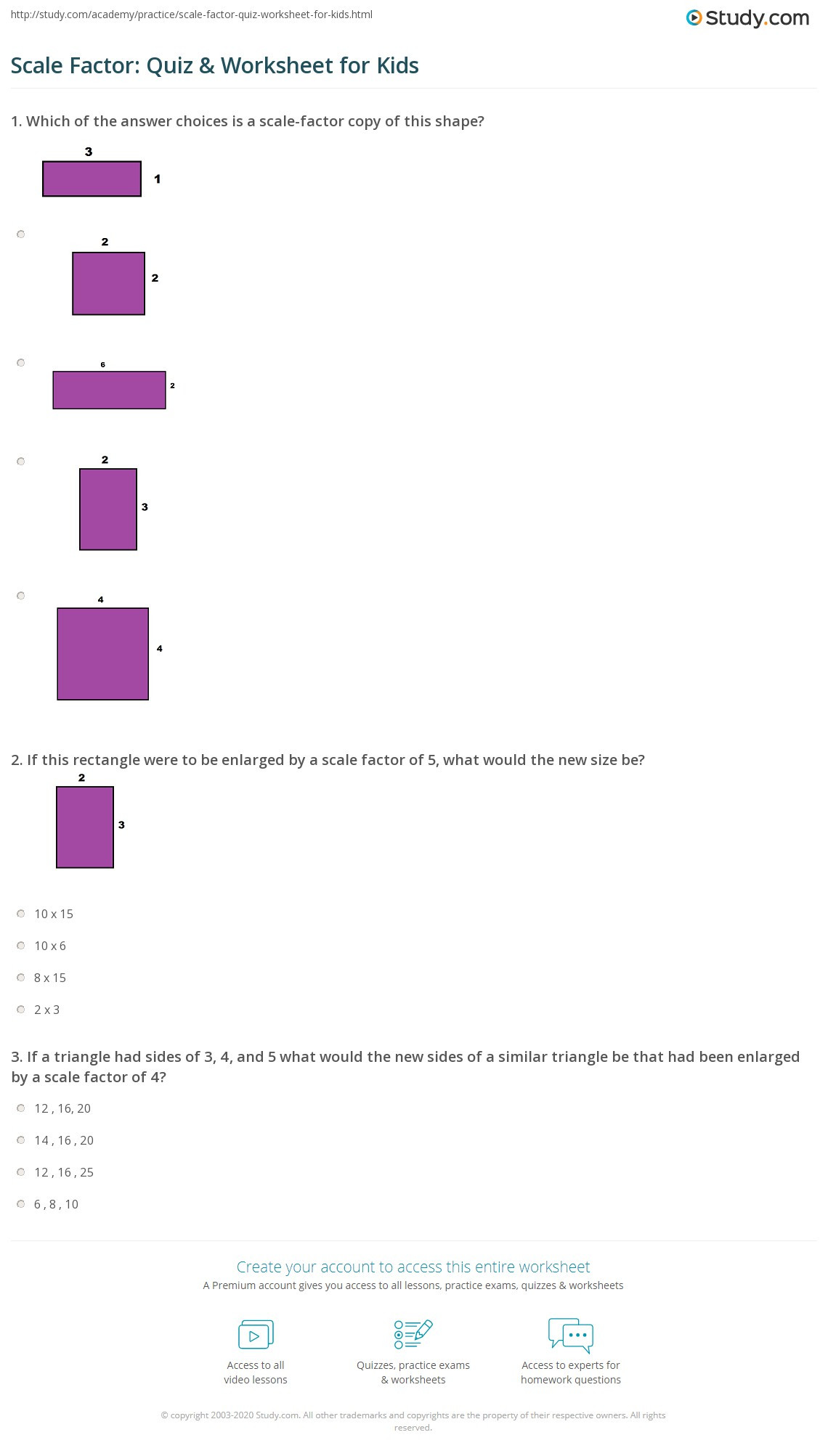 Scale Factor Worksheet with Answers Scale Factor Quiz &amp; Worksheet for Kids