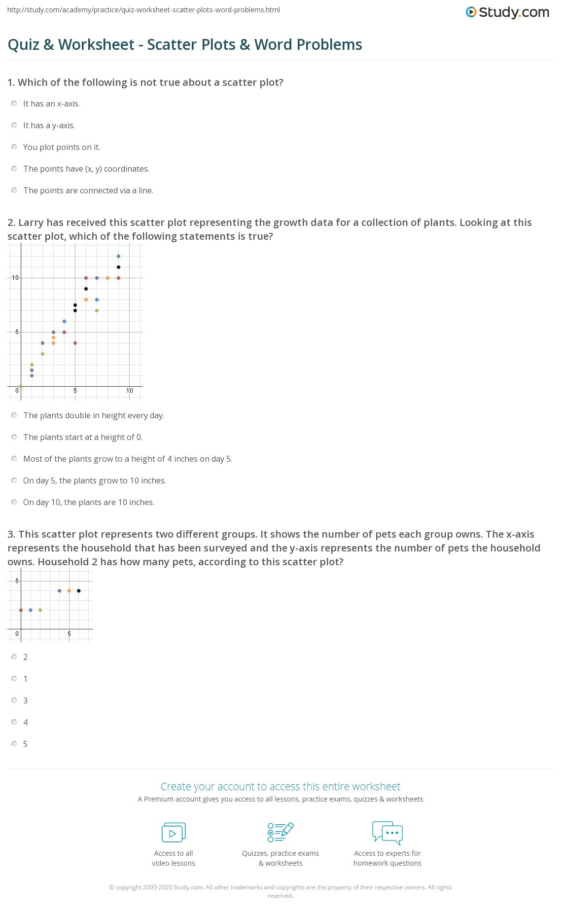 Scatter Plot Worksheet with Answers Quiz &amp; Worksheet Scatter Plots &amp; Word Problems