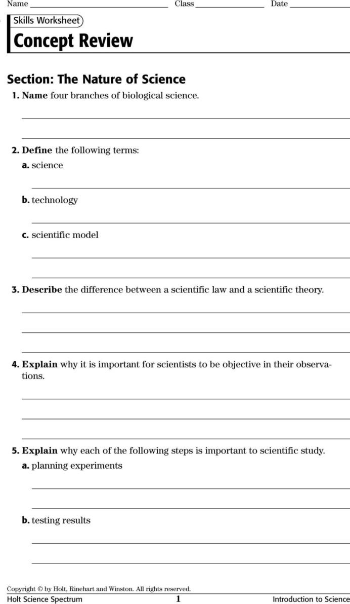 Science Skills Worksheet Answer Key Physical Science Concept Review Worksheets with Answer Keys