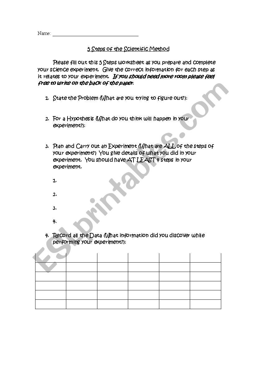 Scientific Method Steps Worksheet 5 Steps Of Scientific Method Review Quiz Esl Worksheet by