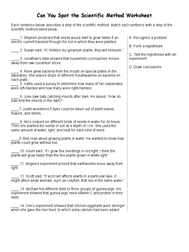 Scientific Method Story Worksheet Answers Can You Spot the Scientific Method Worksheet