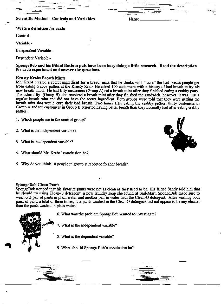 Scientific Method Story Worksheet Answers Spongebob Scientific Method Worksheets