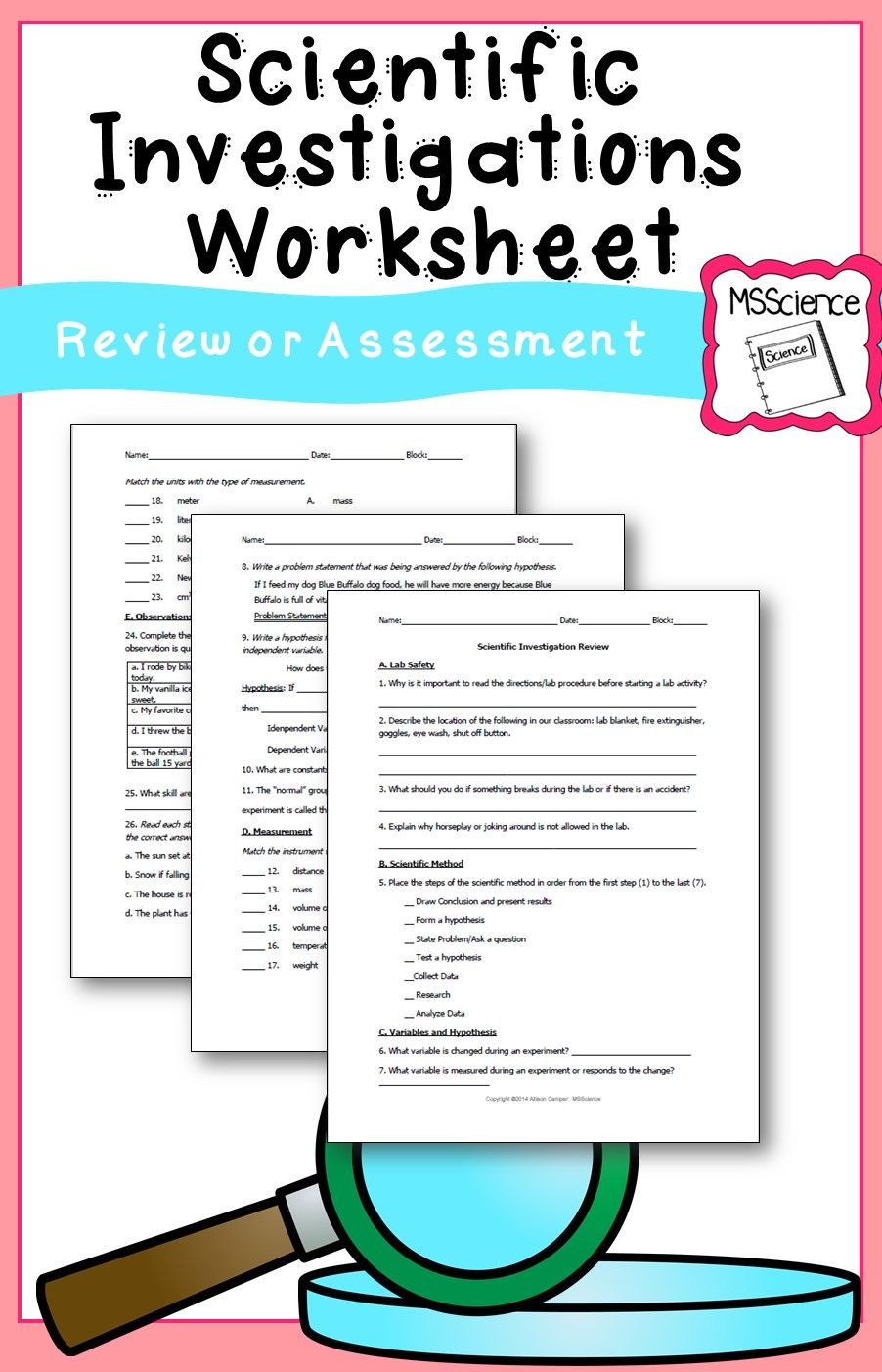Scientific Method Worksheet High School Scientific Investigation Worksheet