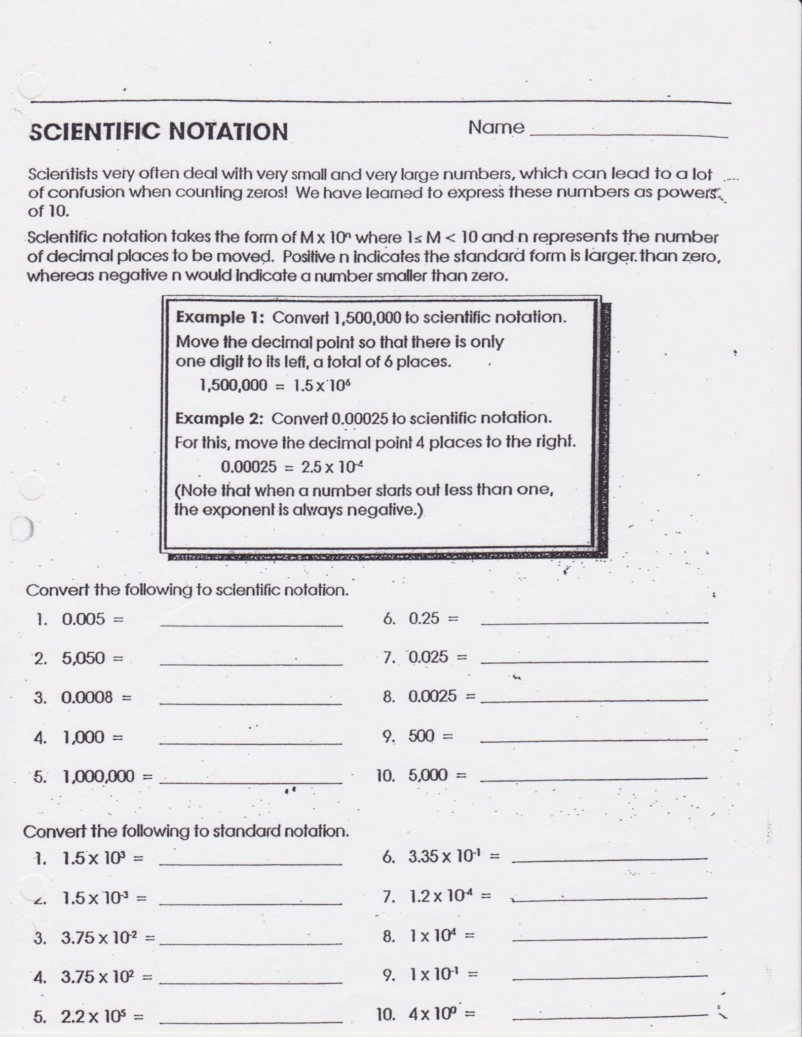 Scientific Notation Worksheet 8th Grade Divide Scientific Notation Worksheet