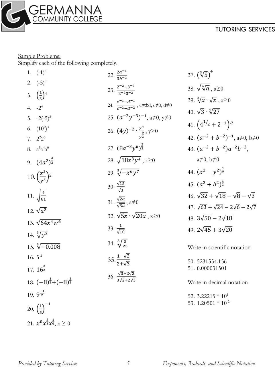 Scientific Notation Worksheet Answer Key Exponents Radicals and Scientific Notation Pdf Free Download