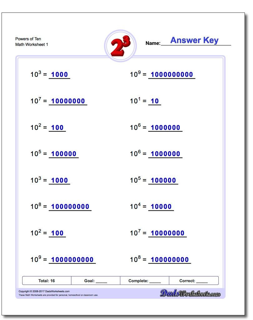 Scientific Notation Worksheet with Answers Exponents Worksheets for Puting Powers Of Ten and