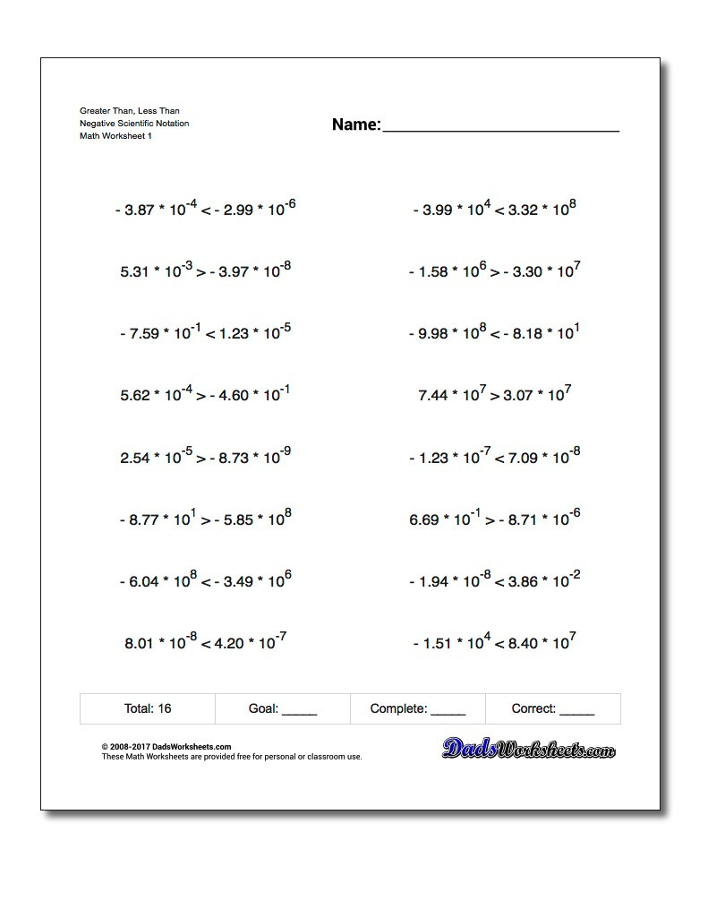 Scientific Notation Worksheet with Answers Greater Than and Less with Powers Of Ten