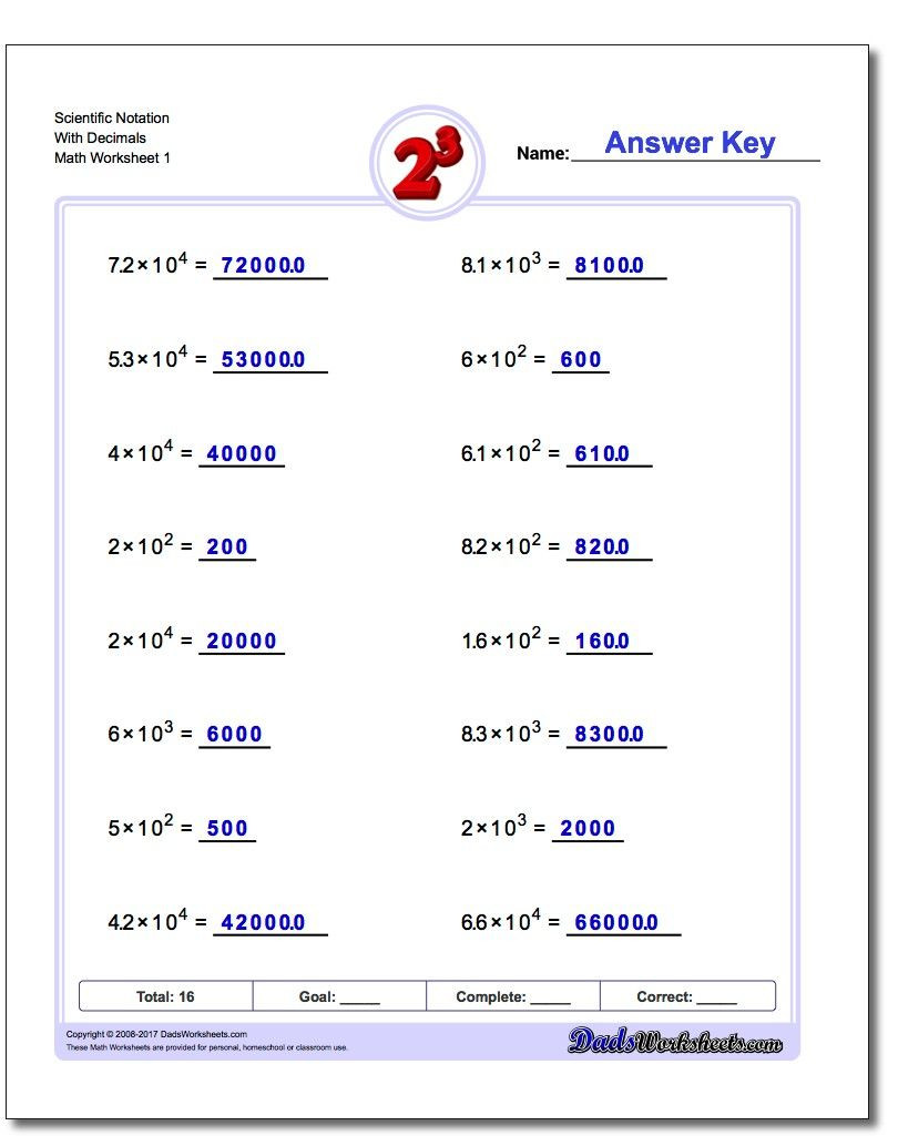 Scientific Notation Worksheet with Answers Scientific Notation with Decimals Exponents Worksheet