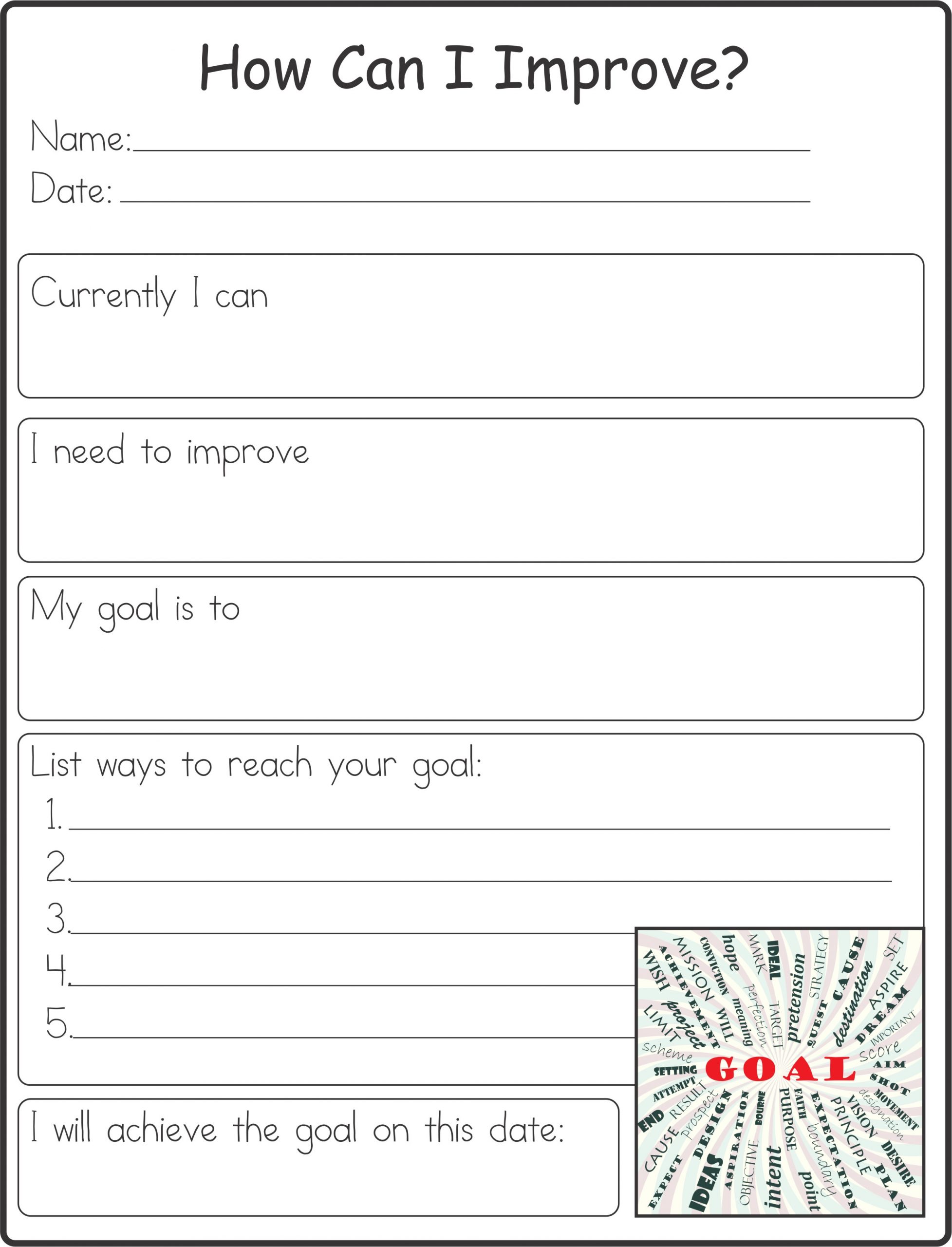 Self Esteem Worksheet for Adults Self Improvement to Help Achieve Goals Your therapy source