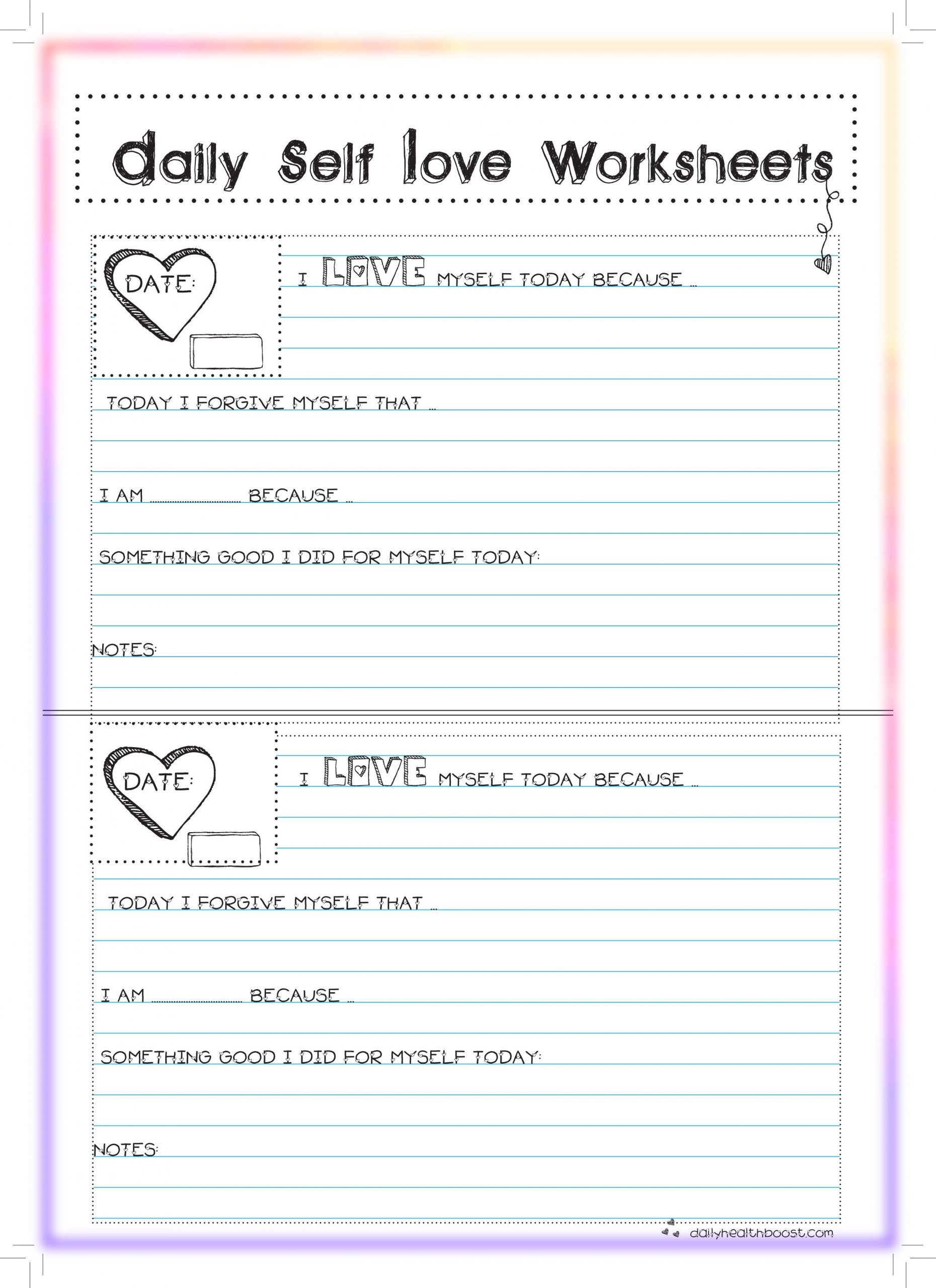 Self Esteem Worksheet for Adults Self Love Worksheets