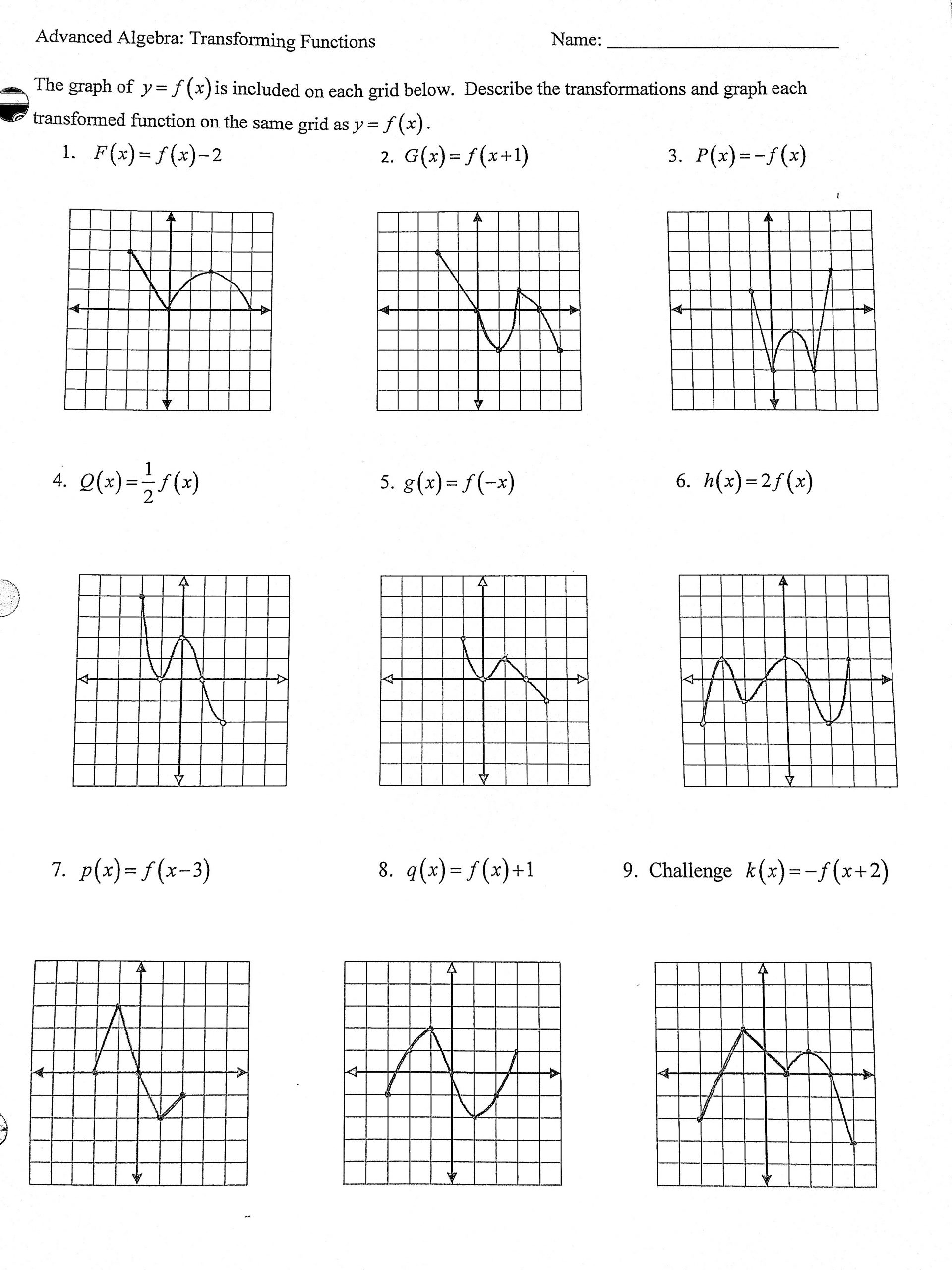 Sequence Of Transformations Worksheet Heard Grace Adv Algebra