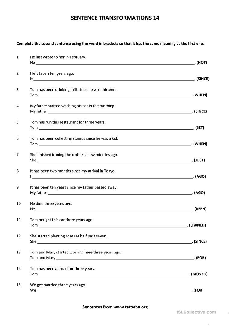 Sequence Of Transformations Worksheet Sentence Transformations 14 Present Perfect and Past Simple