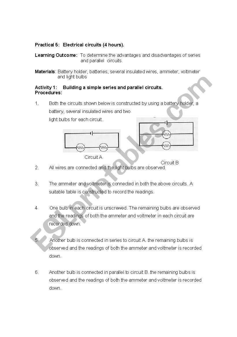 Series and Parallel Circuits Worksheet English Worksheets Series and Parallel Circuit