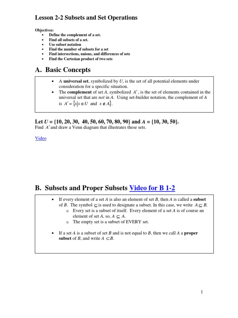 Set Builder Notation Worksheet Subsets and Set Operations Set Mathematics
