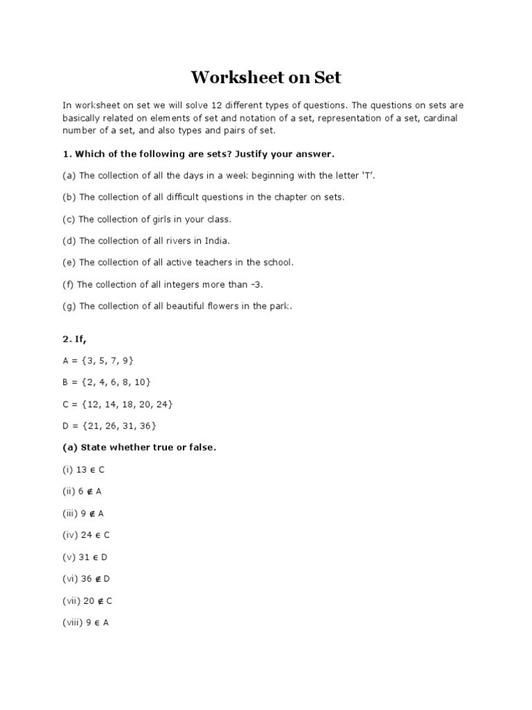Set Builder Notation Worksheet Worksheet On Set and Venn Diagram Prime Number
