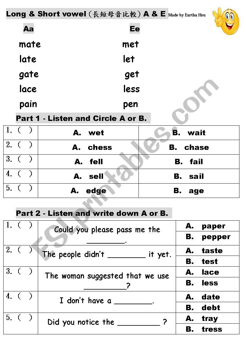 Short and Long Vowel Worksheet Long &amp; Short Vowel Pare Part 1 Esl Worksheet by Ylanhsu