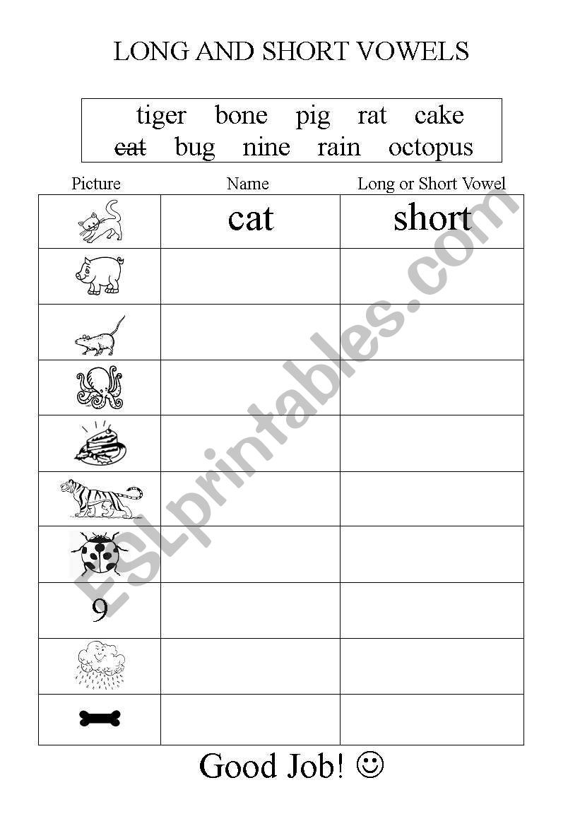 Short and Long Vowel Worksheet Long and Short Vowels Esl Worksheet by Worldwidedan