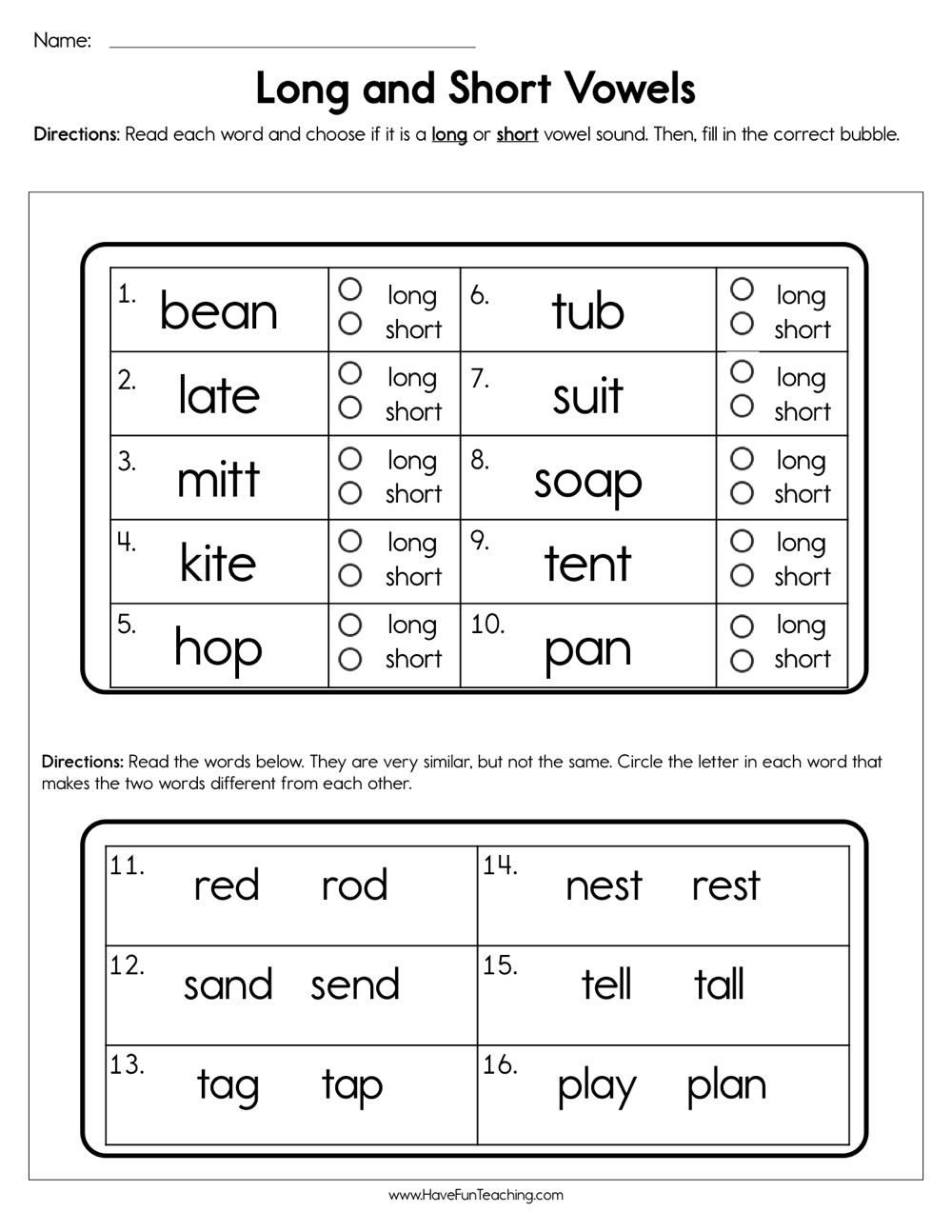Short and Long Vowel Worksheet Long and Short Vowels Worksheet