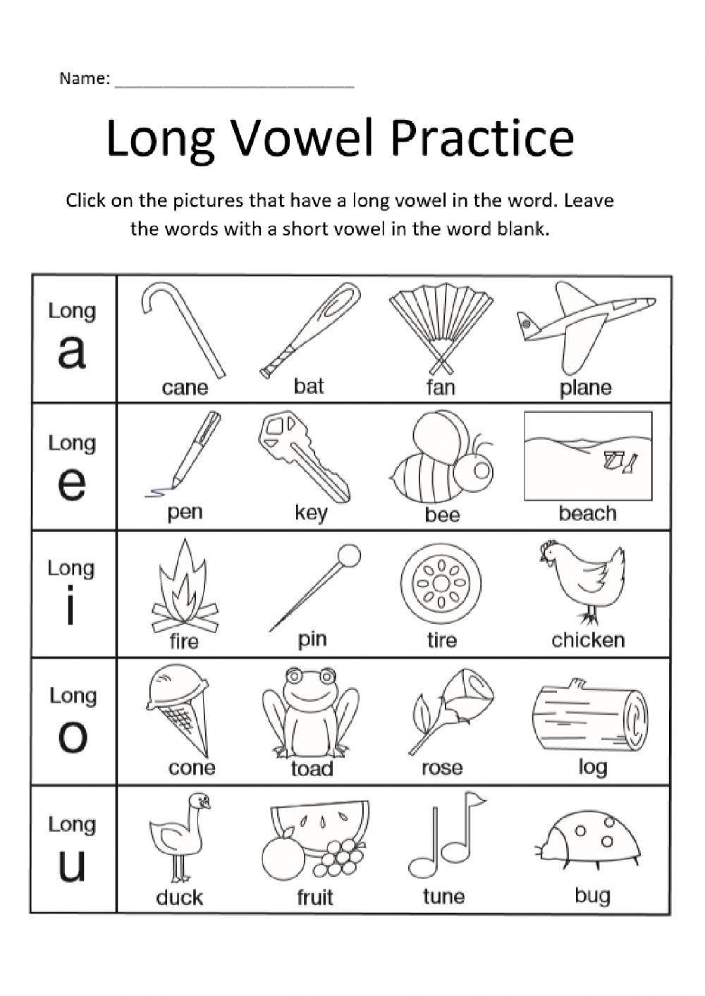 Short and Long Vowel Worksheet Long Vowel Practice Interactive Worksheet