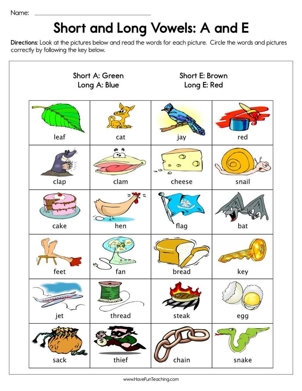 Short and Long Vowel Worksheet Short and Long Vowels A and E Worksheet