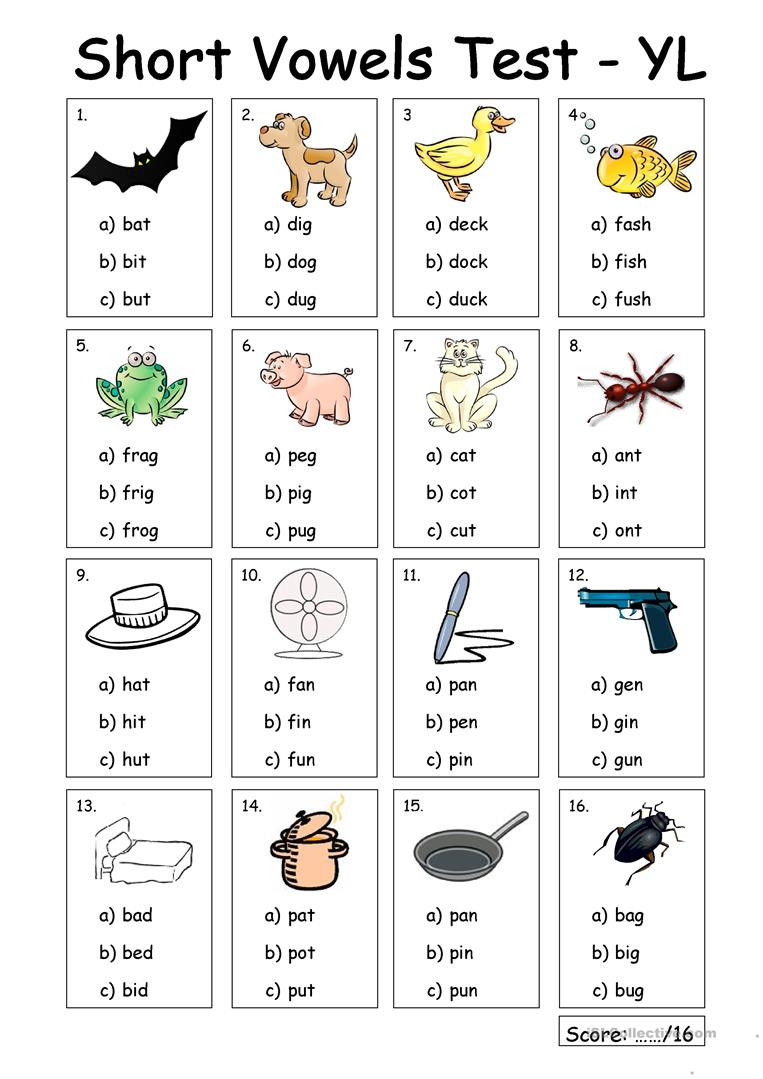 Short and Long Vowel Worksheet Very Young Learners Short Vowels Test English Esl