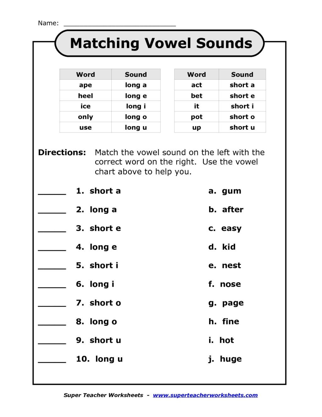 Short and Long Vowel Worksheet Worksheet Short Vowel Worksheets for First Grade Free