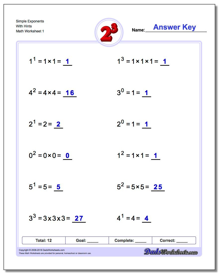 Simplify Exponential Expressions Worksheet Exponents Worksheets