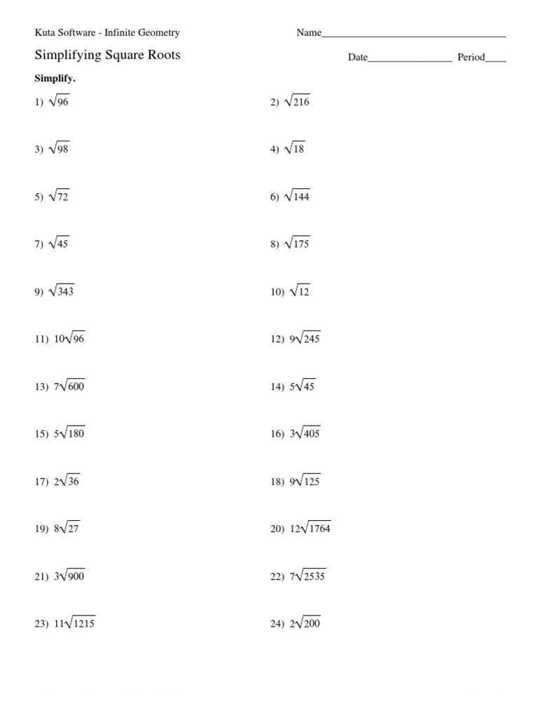 Simplify Square Roots Worksheet 1 Simplifying Square Roots Physics &amp; Mathematics